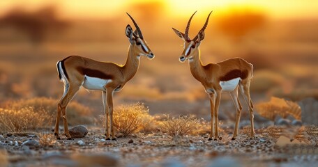 Springbok Antelope Grazing in the Arid Savannah - obrazy, fototapety, plakaty