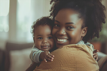 African american woman hugs baby, mother's day