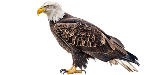 The Bald Eagle holds in the beak of the United States Flag on the  white background. Patriotic concept. generative ai 