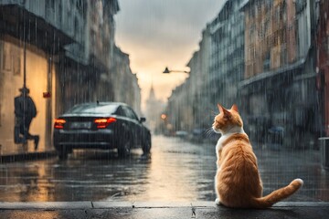 The cat is enjoying the rainy day. - 1