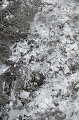 broken white ice on the ground in winter