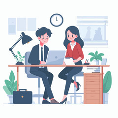 male and female office employees busy working