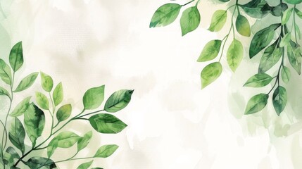 Watercolor floral background. Painted leaves and berries. Spring, summer design.