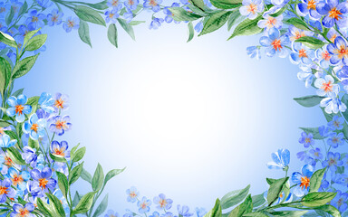 Greeting card with Forget-me-not flowers and blue blur background