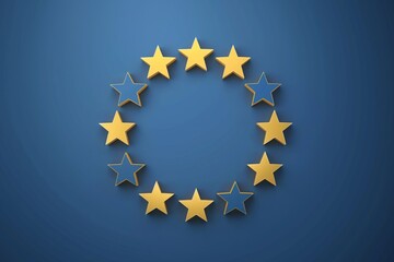 This image depicts a disrupted circle of EU stars, reflecting a potential crisis or the concept of countries exiting the EU. - obrazy, fototapety, plakaty