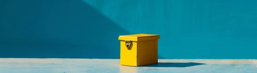 yellow election ballot box, blue isolated background