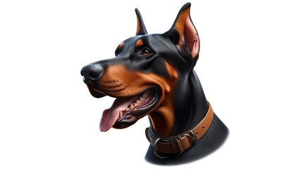 Obraz premium Isolatrd Doberman Dog Portrait. Strong Smart Pet. Family Companion Dog Realistic Illustration. Domestic Pet Animal Artwork. Home Guardian Doberman Dog Mascot Avatar. 