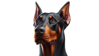 Isolatrd Doberman Dog Portrait. Strong Smart Pet. Family Companion Dog Realistic Illustration....