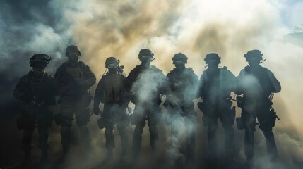 Group portrait of special police force SWAT tactical team - obrazy, fototapety, plakaty