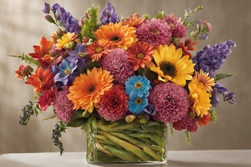 Create an enchanting image of a vibrant bouquet bursting with a variety of colorful blooms, each petal delicately detailed. - 32