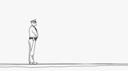 Vector illustration of police officer simple line drawing