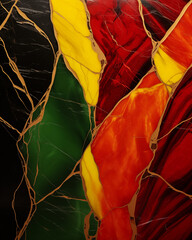 black, red, yellow, and green marble background 