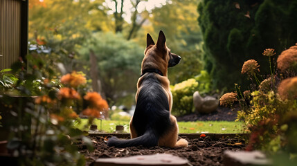 Loyal Dog Watching Over Garden