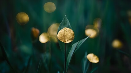 Beautiful gold leaf on an emerald bohemian background - obrazy, fototapety, plakaty
