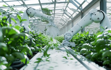 A robotic arm trims plants in a greenhouse for precision cutting