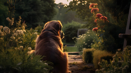 Loyal Dog Watching Over Garden