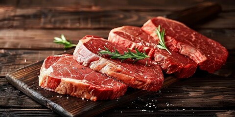 Marbled Beef Steaks Ready for Culinary Mastery on Wood