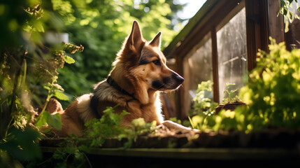 Loyal Dog Watching Over Garden
