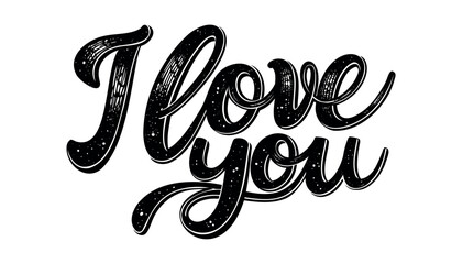 Lettering I love you calligraphic font, hand drawing. Individual font. Declaration of love. Twisted inscription. - obrazy, fototapety, plakaty