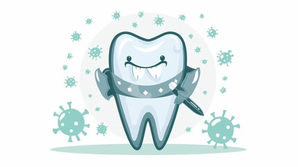 Cute cartoon character of fully armed tooth.