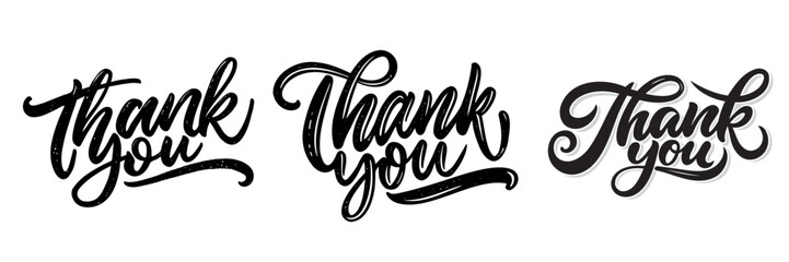 Obraz premium Thank You handwritten inscription. Set Hand drawn lettering. Thank You calligraphy. Thank you card. Vector illustration.
