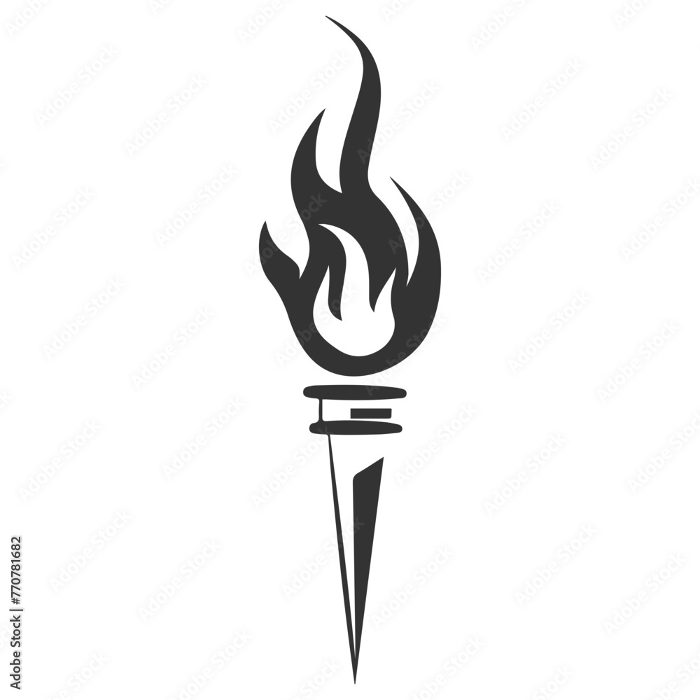 Poster a black vector image of a torch with a flame. vector logo icon.