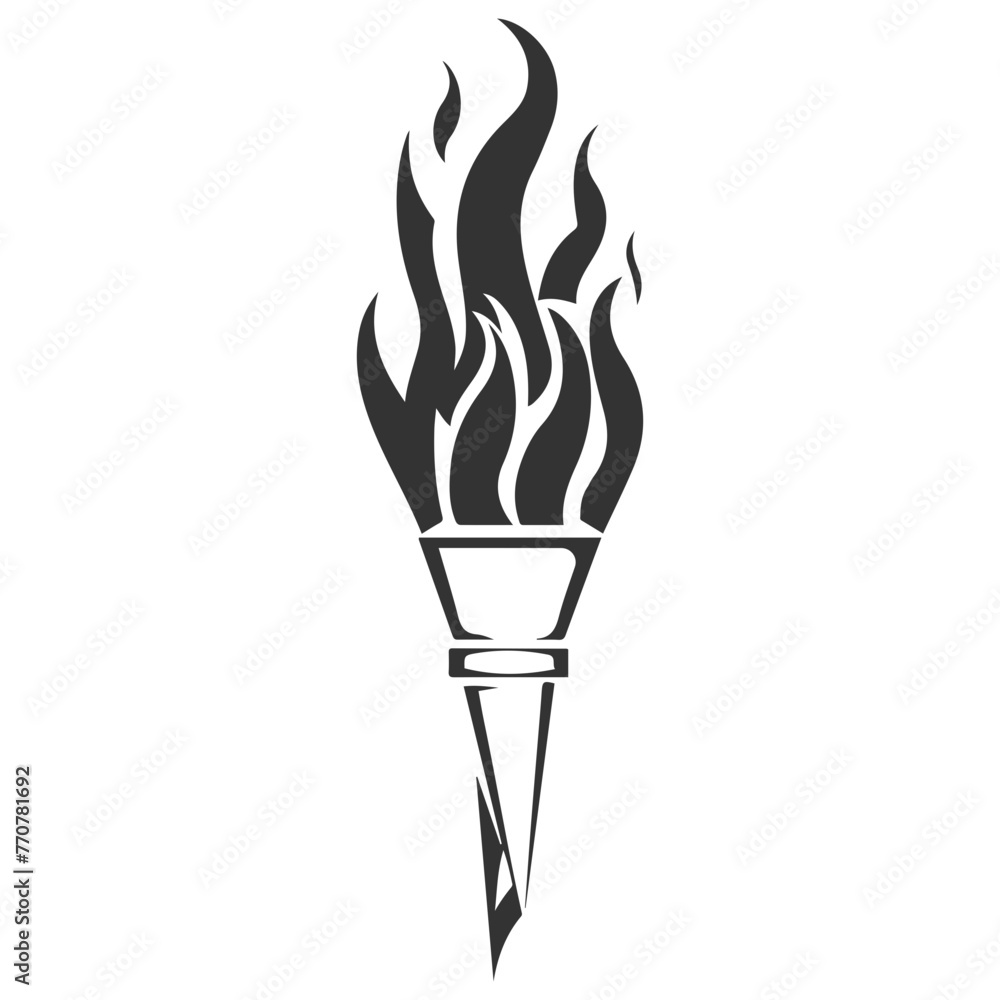 Poster a black vector image of a torch with a flame. vector logo icon.