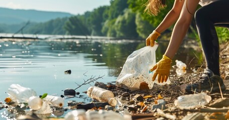 Volunteers Tackling Plastic Pollution Near the Water