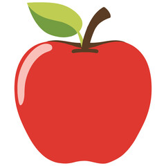 A red apple with a green leaf on top
