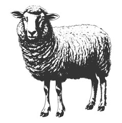 Hand-drawn sheep illustration isolated ontransparent background.