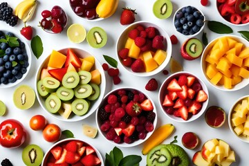 colorful fruit salads elegantly presented in bowls