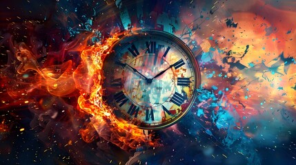 time is money background clock on fire burning clock time concept