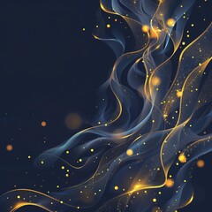Luxury and Mystery: Dark Blue Background with Gold Light Lines and Waves Vector Illustration