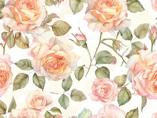 Delicate roses, watercolor, seamless pattern, soft pinks on white, romantic and gentle - obrazy, fototapety, plakaty