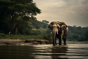 Gentle Elephant by Riverbank