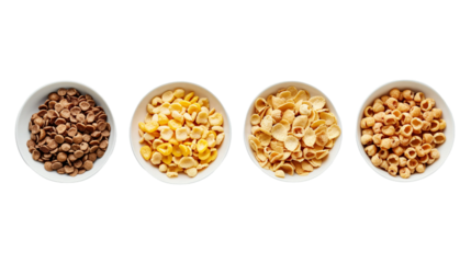 Set of assorted cereal in bowl isolated on white or transparent background