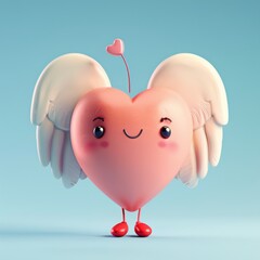 Artistic 3D vector illustration of cute cartoon heart with wings - 770785242