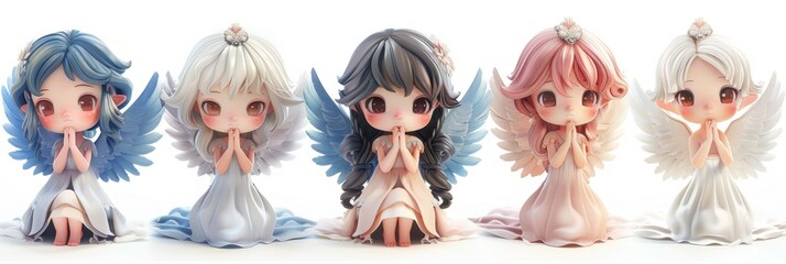 Collection sets of cute cartoon character angel with wings - 770785409