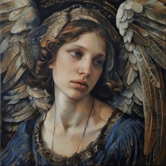 Portrait of an angel in mural oil painting - 770785828