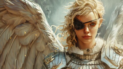 Close-up portrait of a female angel warrior with armor - 770785898