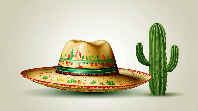 a cinco de mayo day with cactus and mexican hat background