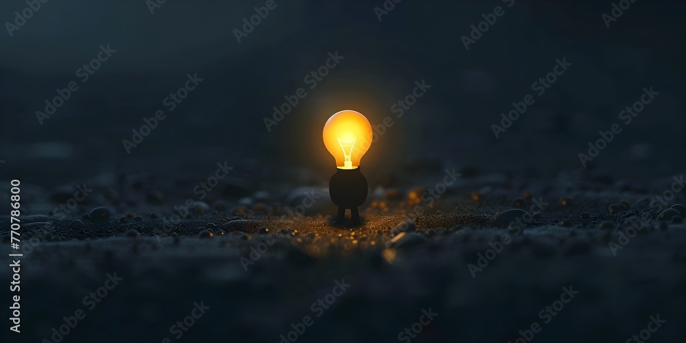 Poster the illuminating path to enlightenment a lone light bulb character guides the way through darkness s