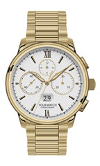 Realistic clock chronograph watch for men gold grey face black number on white background luxury vector - 770787005