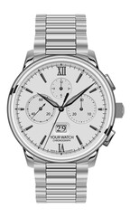 Realistic clock chronograph watch for men silver grey face black arrow on white background luxury vector illustration. - 770787038