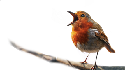 Cheerful bird singing a melody isolate on transparent background, cutout, png