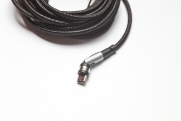 Micro USB cable on white background