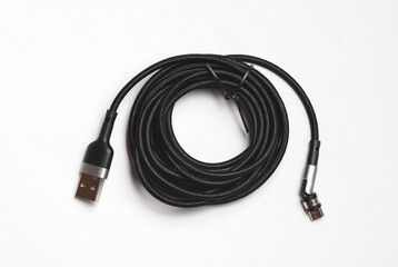 Micro USB cable on white background