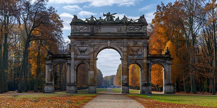 Triumphal arch Arc de Triomphe in Cinquantenaire park  in Brussels. generative ai 