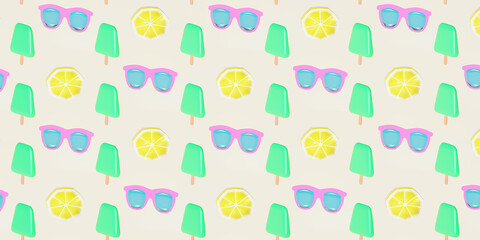 Ice cream and Lemon on white background. For cafe, menu, restaurant. 3d template background.