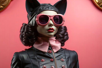 Image of a playful catwoman wearing large glasses.